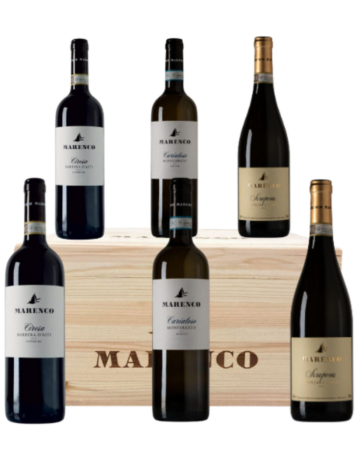 6 grandi vini in cassetta di legno